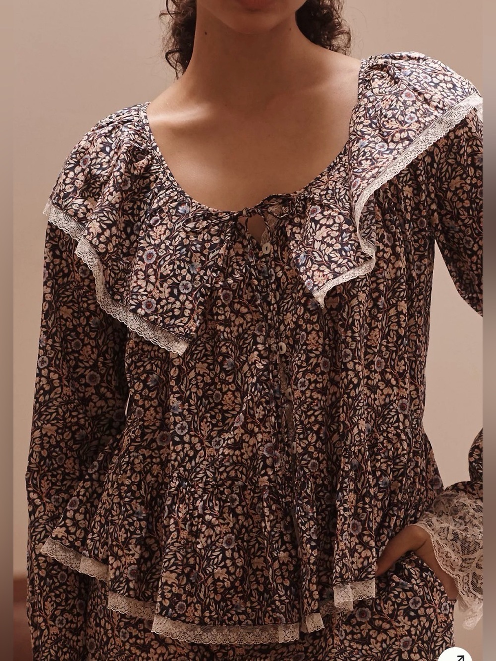Anthropologie victorian ruffle collar lace trim blouse size medium